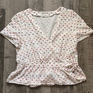 Madewell Linen Embroidered Tie Blouse
